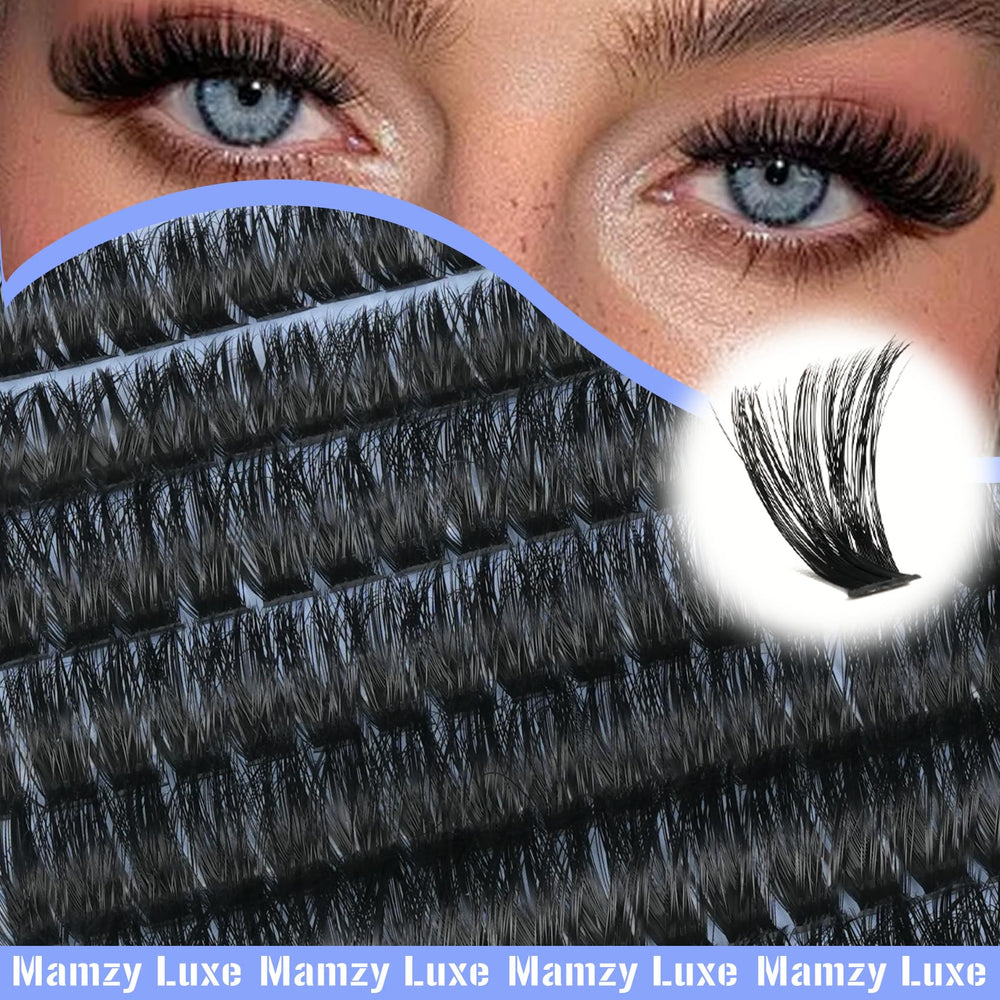 Mamzy Luxe 80D D curl clusters create a natural fluttery finish.