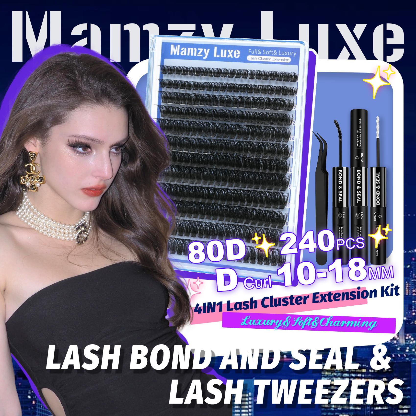 Mamzy Luxe lash glue bottle for secure, lasting adhesion.
