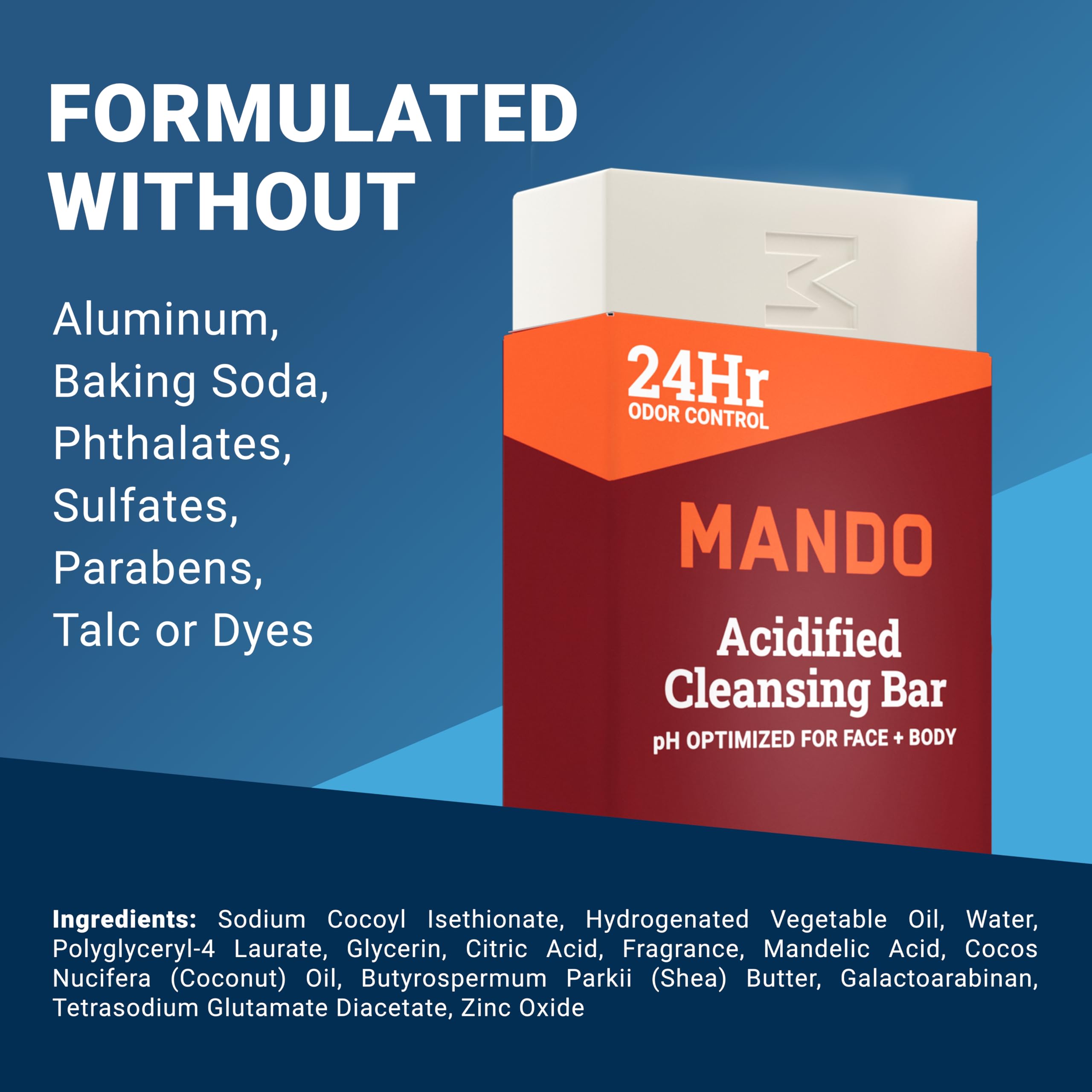 Mando Acidified Cleansing Bar bourbon-leather scent enhances the experience.
