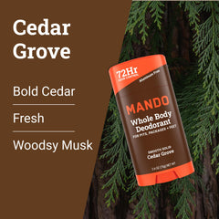 Mando Cedar Grove deodorant application close-up demonstrating easy, mess-free use