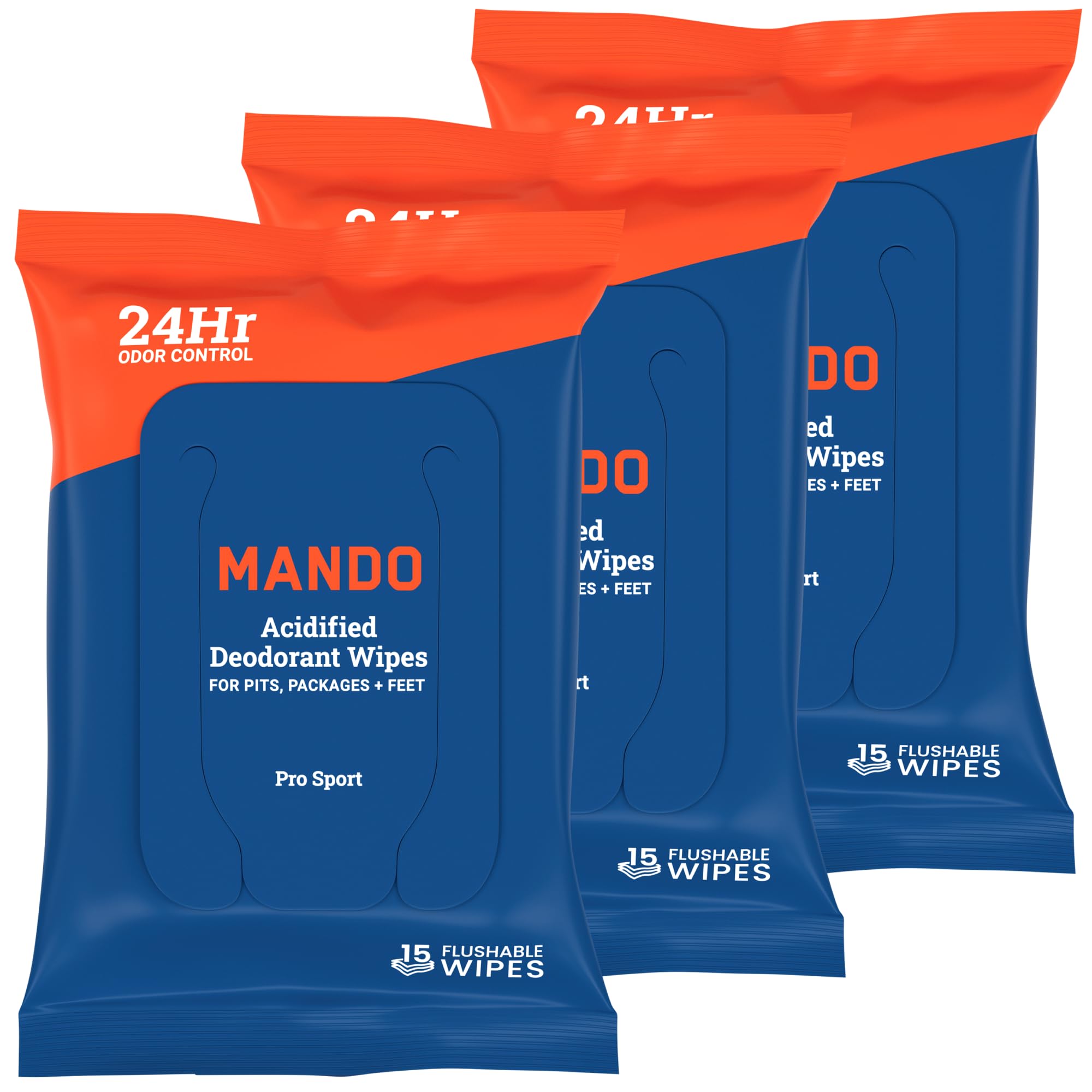 Mando Deodorant Wipes pack, 3-count, ideal for on-the-go odor control.