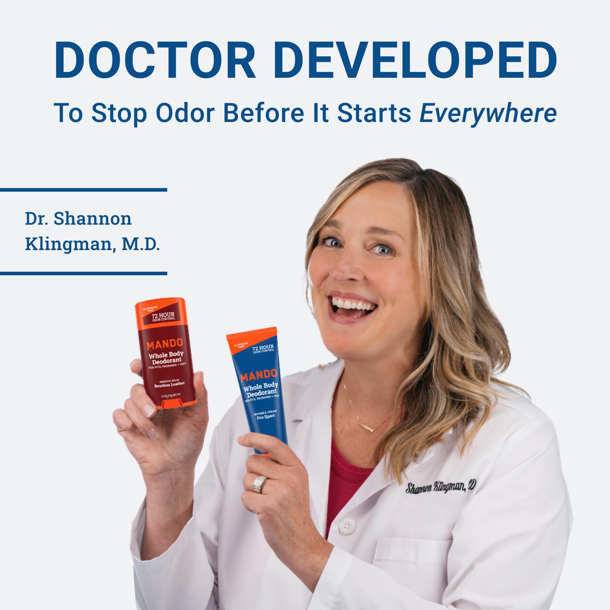 Hypoallergenic, skin-safe Mando deodorant designed for external use on sensitive areas.