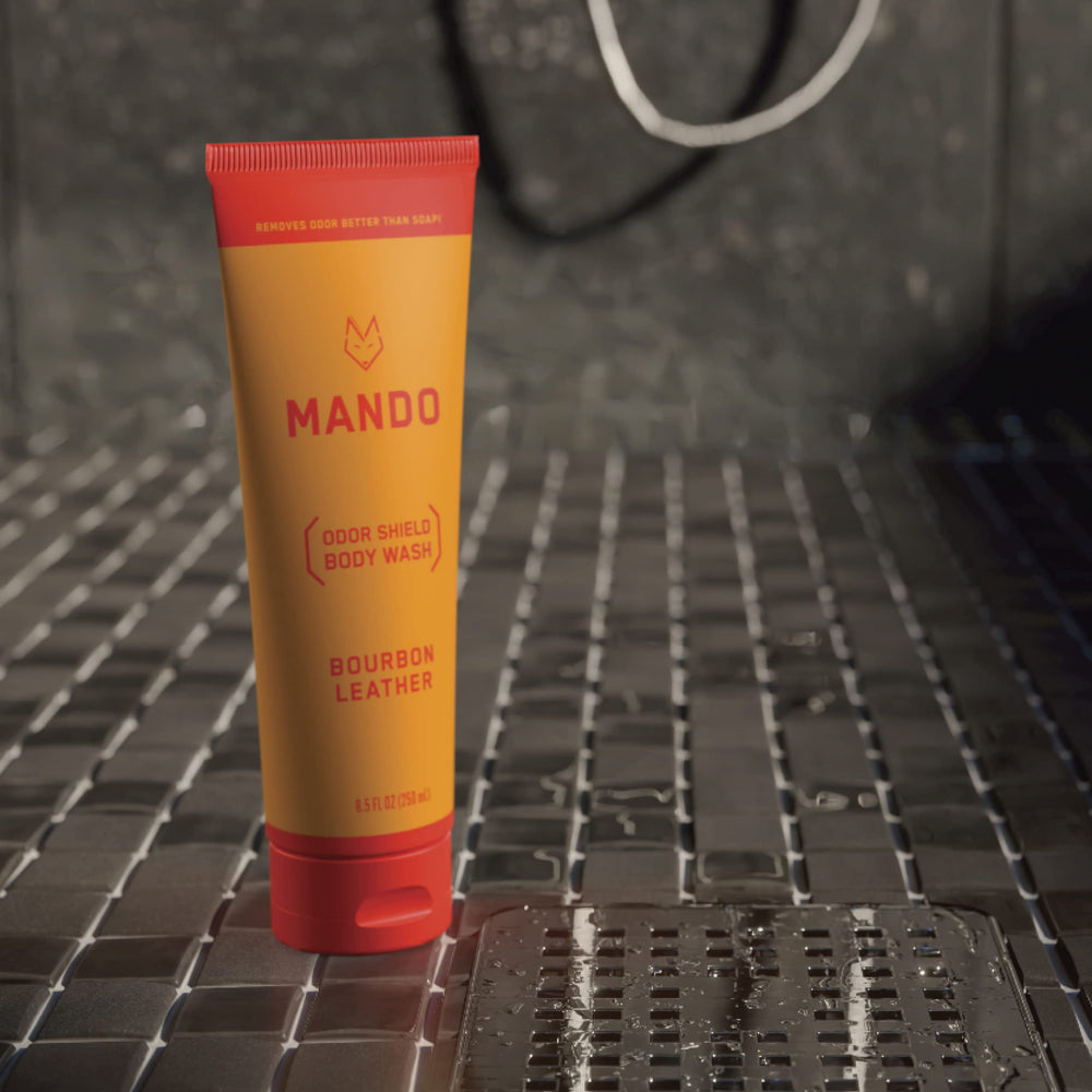Shower scene showing long-lasting odor control after washing