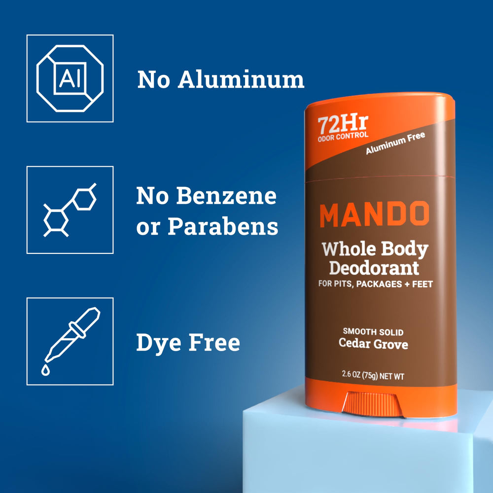 Mando solid stick Cedar Grove close-up highlights smooth texture for all-day protection