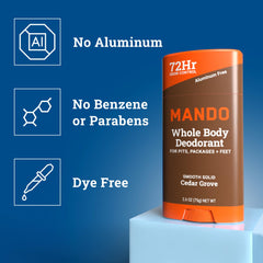 Mando solid stick Cedar Grove close-up highlights smooth texture for all-day protection
