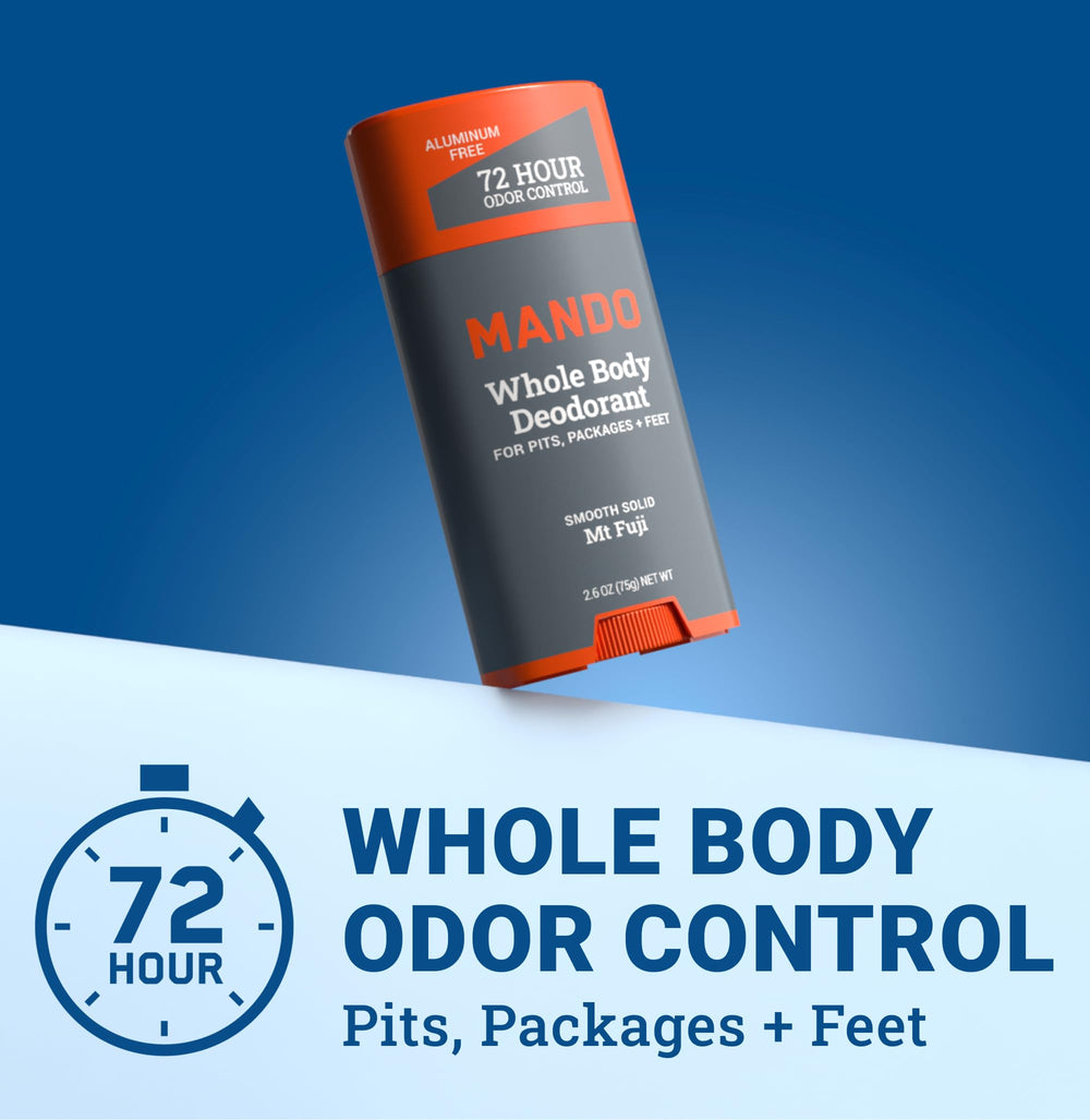 Mando two-pack packaging highlights value and skin-safe, aluminum-free formula.
