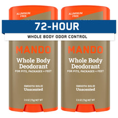 Mando unscented solid stick close-up with smooth texture for easy application.