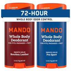 Mando Bourbon Leather packaging highlights all day odor control for men