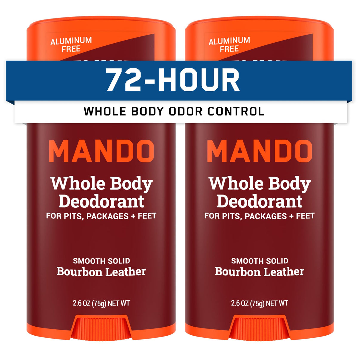 Mando Bourbon Leather solid stick packaging, compact and ready for on-the-go odor control.