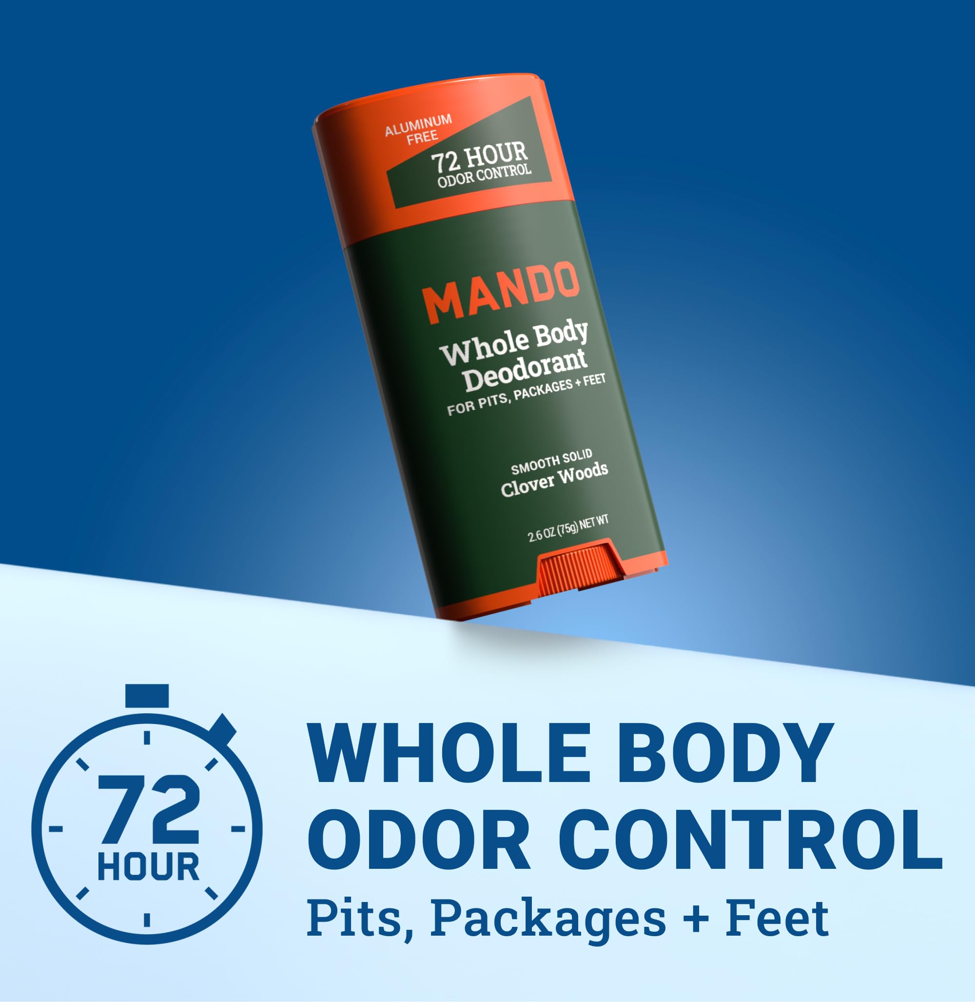 Mando 2-pack box back view highlighting aluminum-free and skin-safe features