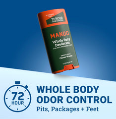 Mando 2-pack box back view highlighting aluminum-free and skin-safe features