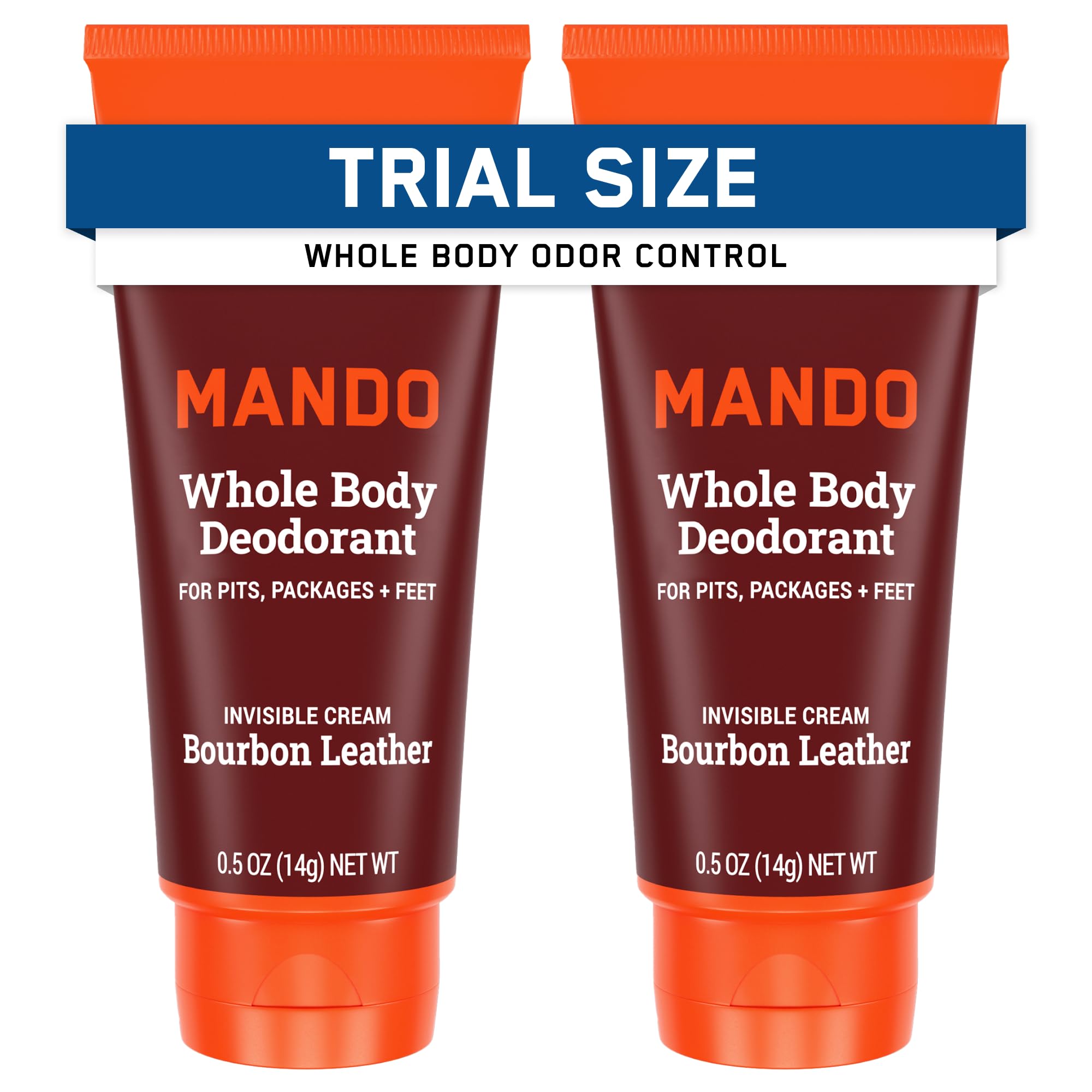 Mando whole body deodorant mini travel size tube for on-the-go odor control.