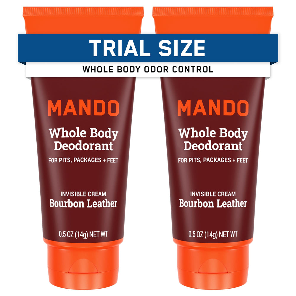 Mando whole body deodorant mini travel size tube for on-the-go odor control.