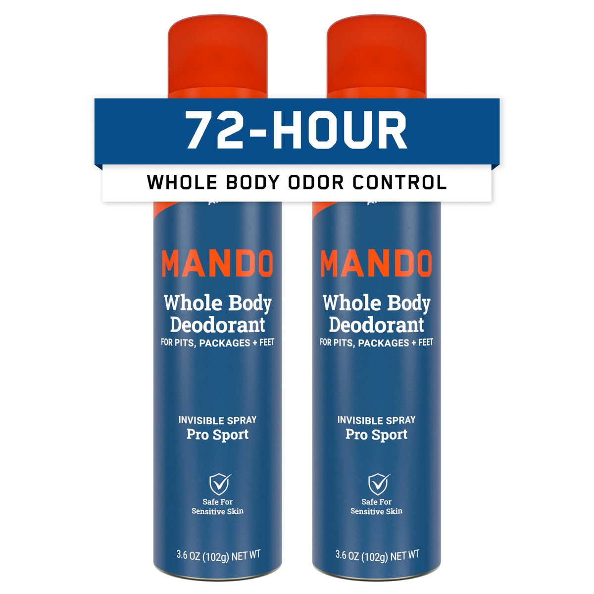 Mando Pro Sport can front view shows invisible spray and odor protection.