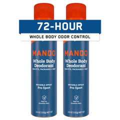 Mando Pro Sport can front view shows invisible spray and odor protection.