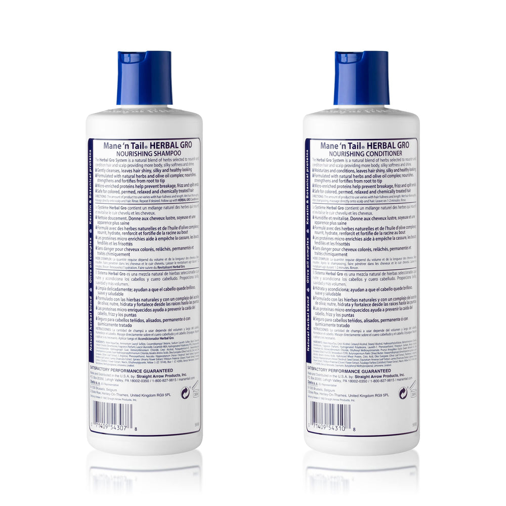 Mane 'n Tail Herbal Gro Conditioner bottle showcases olive oil blend for silky shine.