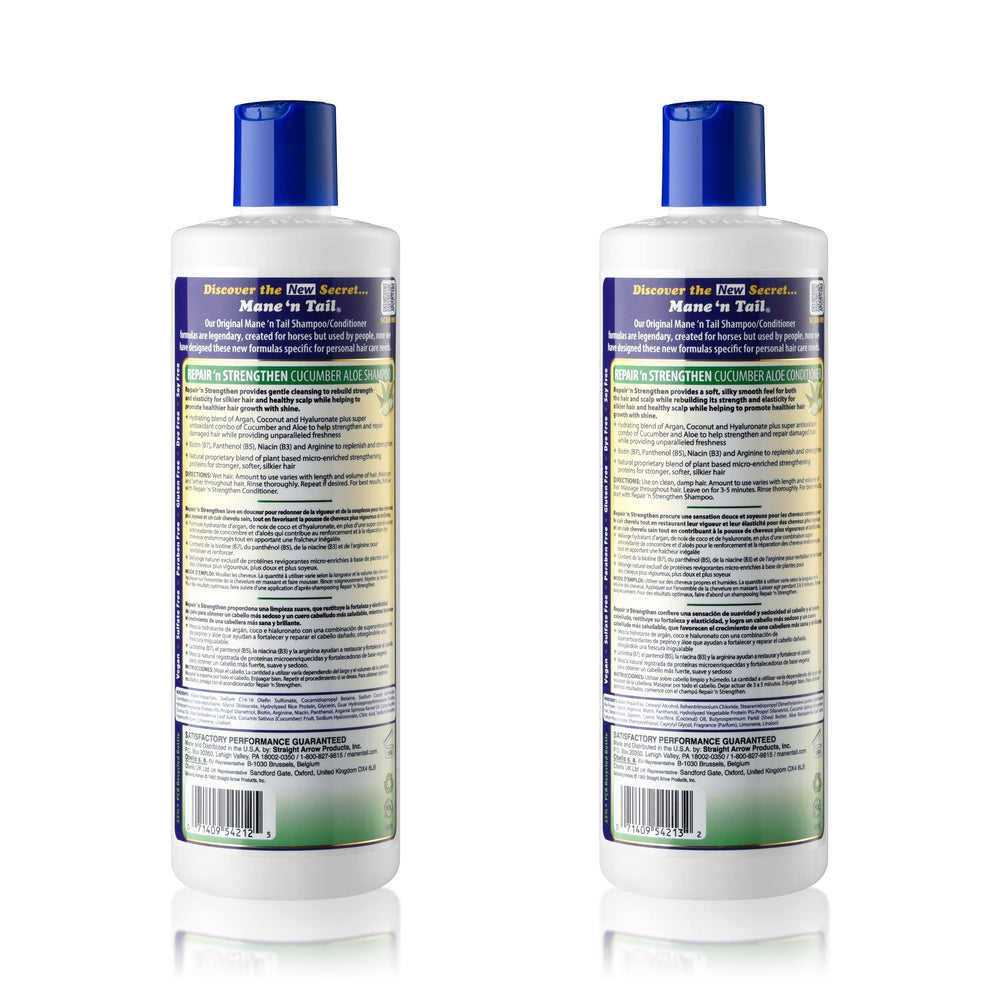 Mane 'n Tail Repair 'n Strengthen conditioner bottle for detangling and smooth strands.
