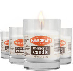 Manischewitz 24 Hour Candle in a tempered glass tumbler for safe, long-lasting memorial vigil use.
