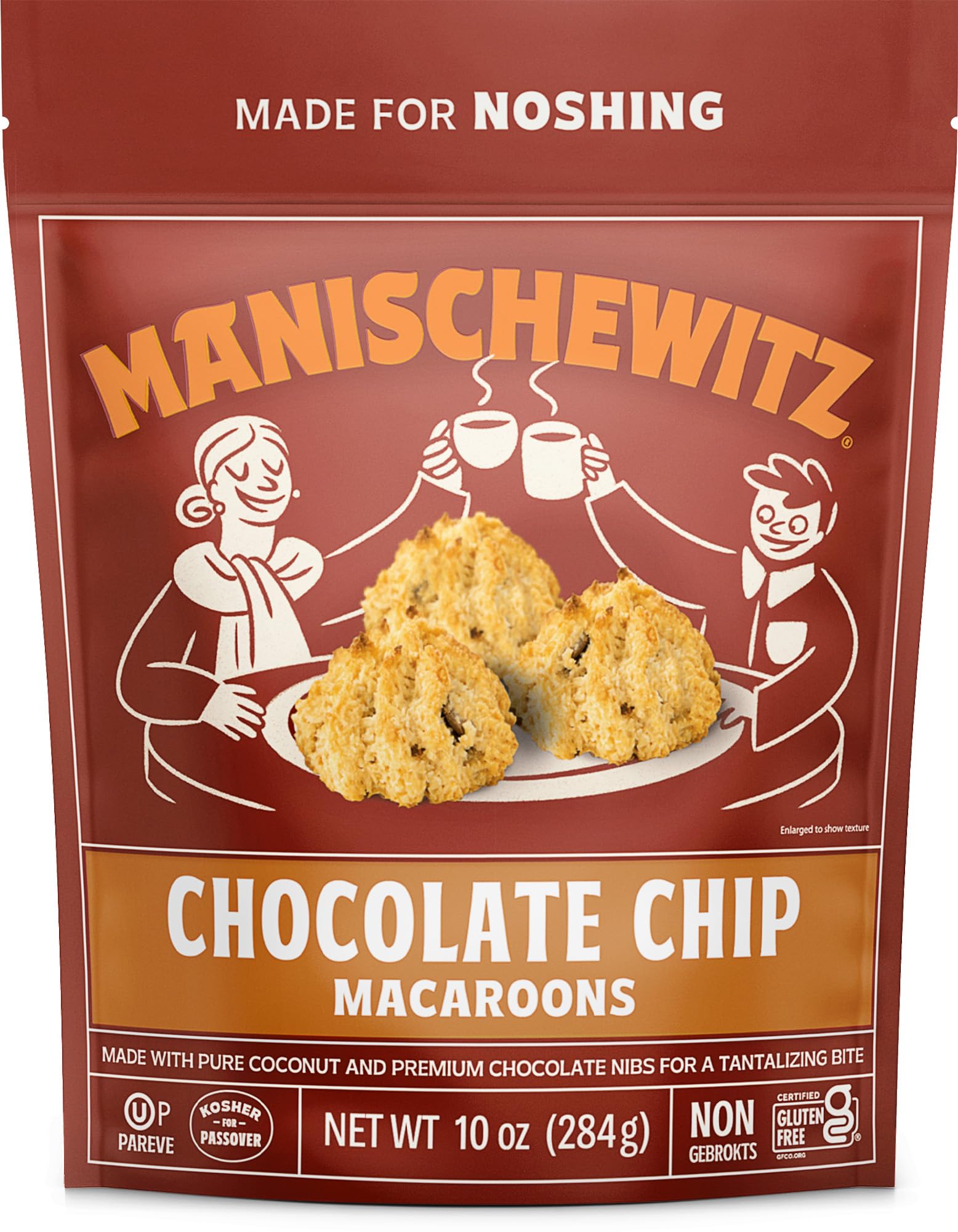 Manischewitz Chocolate Chip Macaroons in a resealable bag preserving freshness.