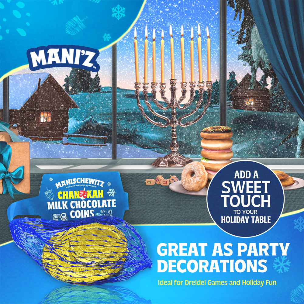 Manischewitz Gold Milk Chocolate Coins kosher dairy certified for celebrations