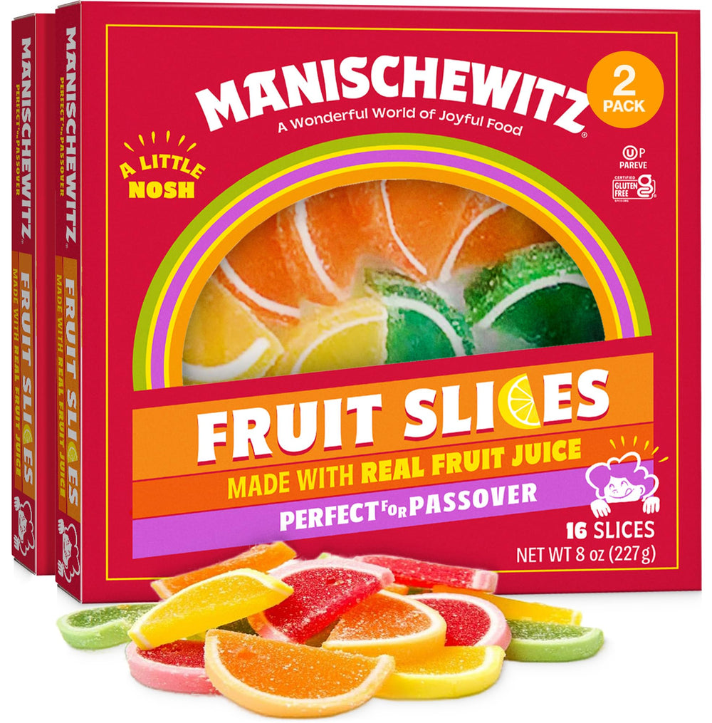 Manischewitz holiday candied fruit slices in gift box, perfect for celebrations and gifting
