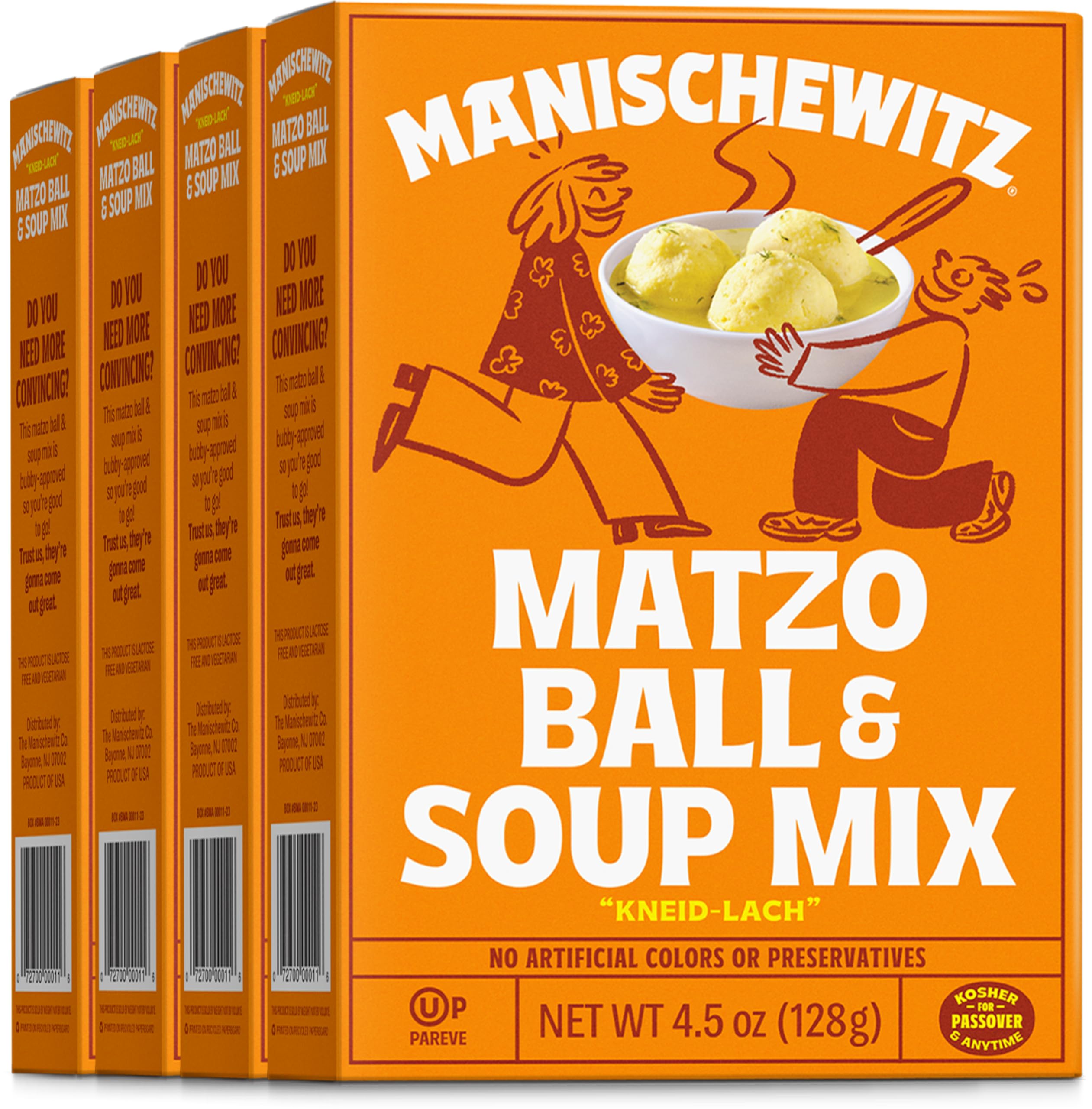 Manischewitz Matzo Ball Soup Mix pack-serve: quick, easy Passover-friendly starter.