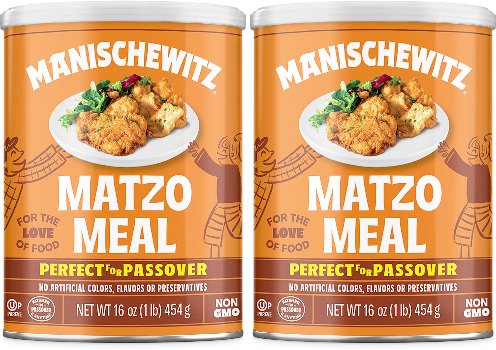 Manischewitz matzo meal canister ready for Passover cooking and everyday recipes.