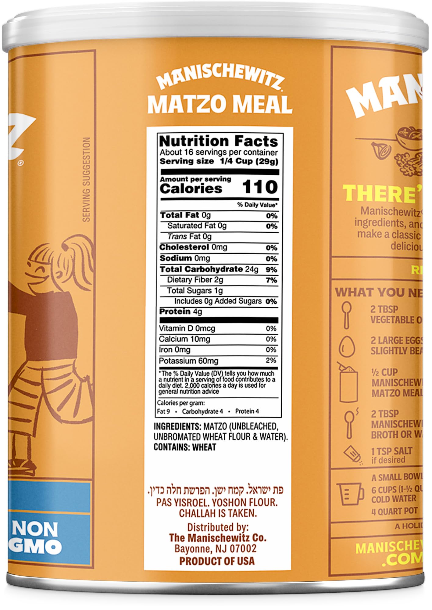 Manischewitz Matzo Meal used in home cooking for breading and matzo ball prep.