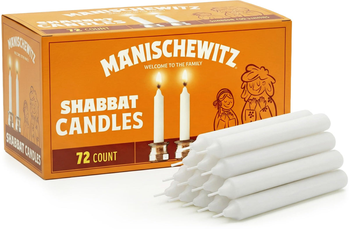 Manischewitz Shabbat candles 72-count package with a long, smokeless burn