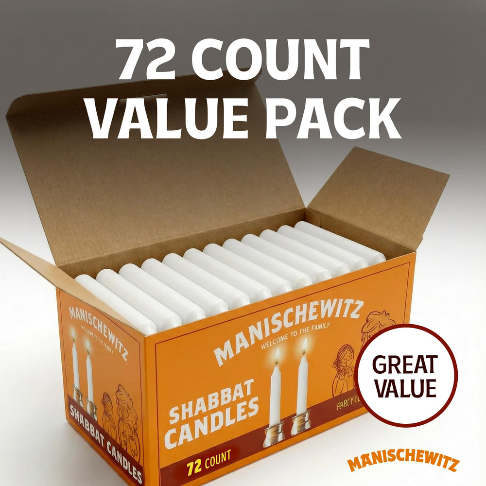 Manischewitz 72-count packaging supports extended celebratory lighting