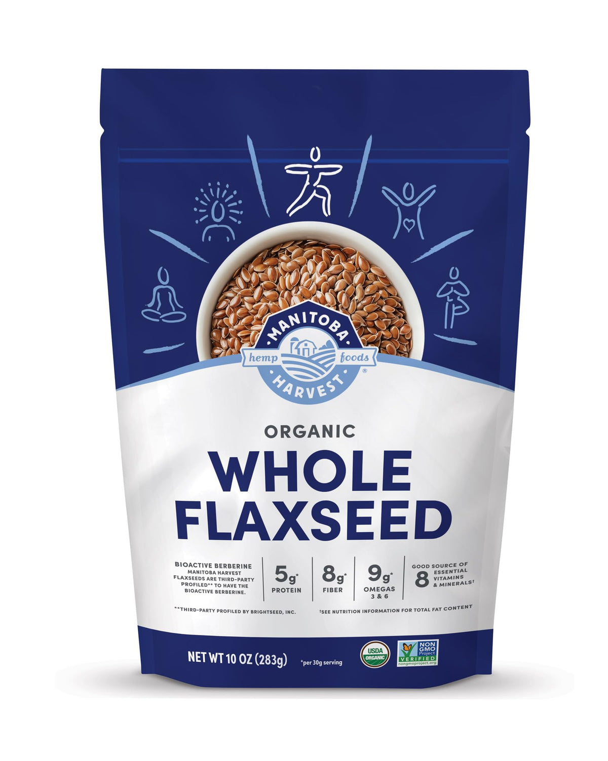 Manitoba Harvest flaxseed bag closeup for convenient organic protein boost