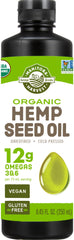 Manitoba Harvest hemp oil bottle front showing premium nutty flavor