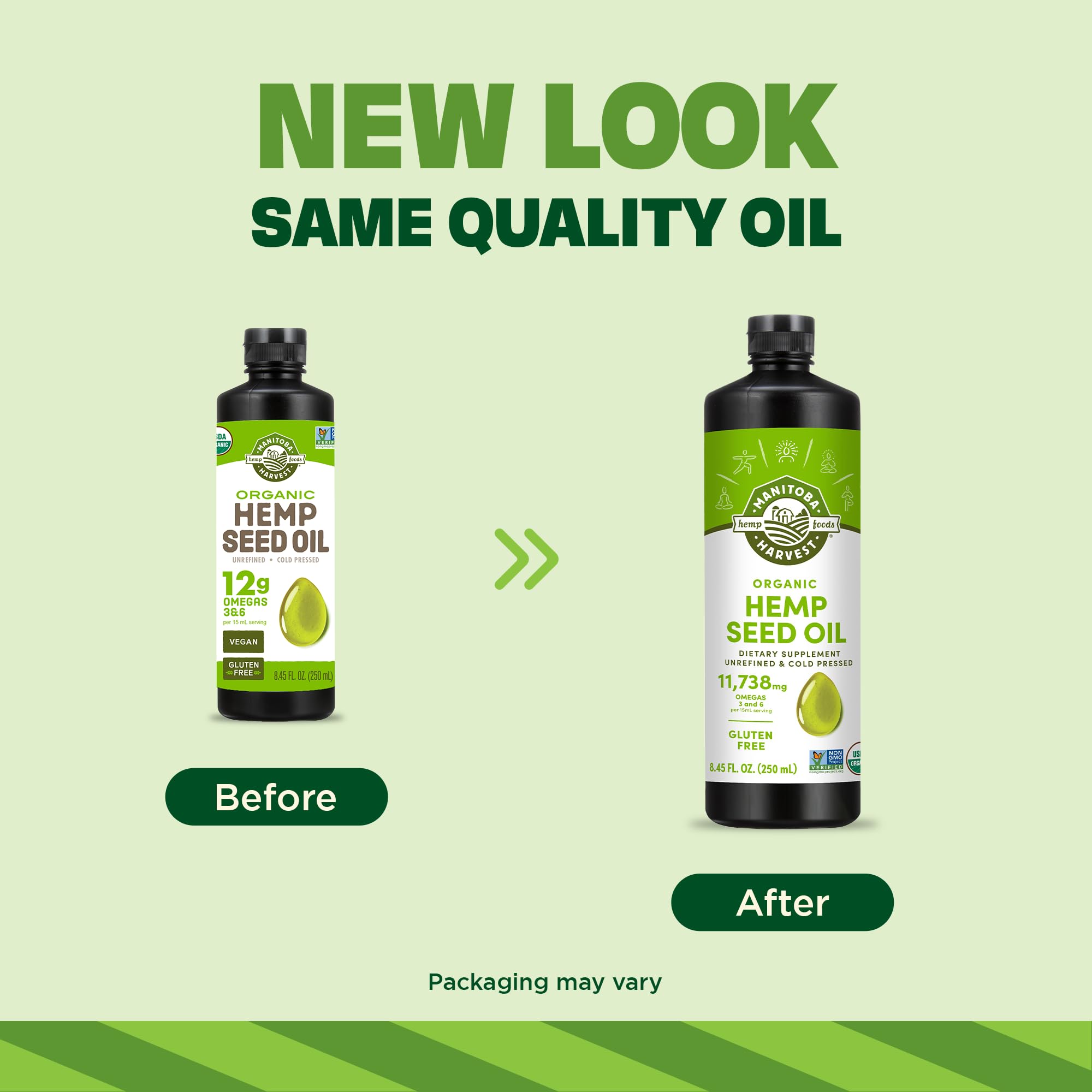 Pouring Manitoba Harvest hemp oil for finishing and flavor enhancement