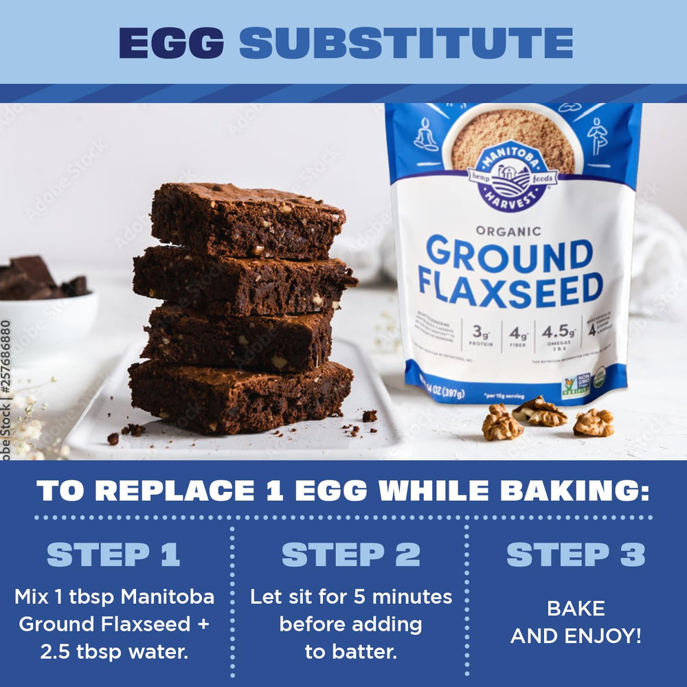 Manitoba Harvest flaxseed on yogurt for protein and omega boost
