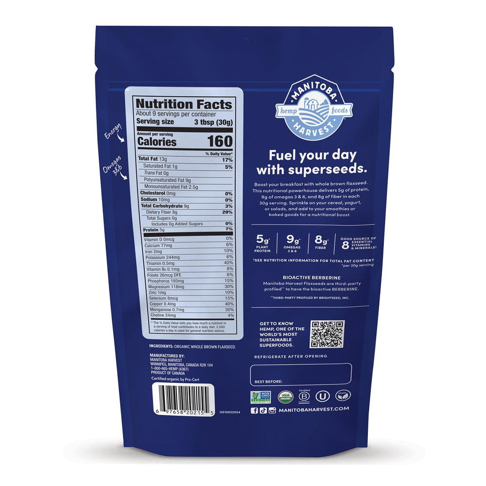 Manitoba Harvest whole flaxseed scoop in bowl for fiber