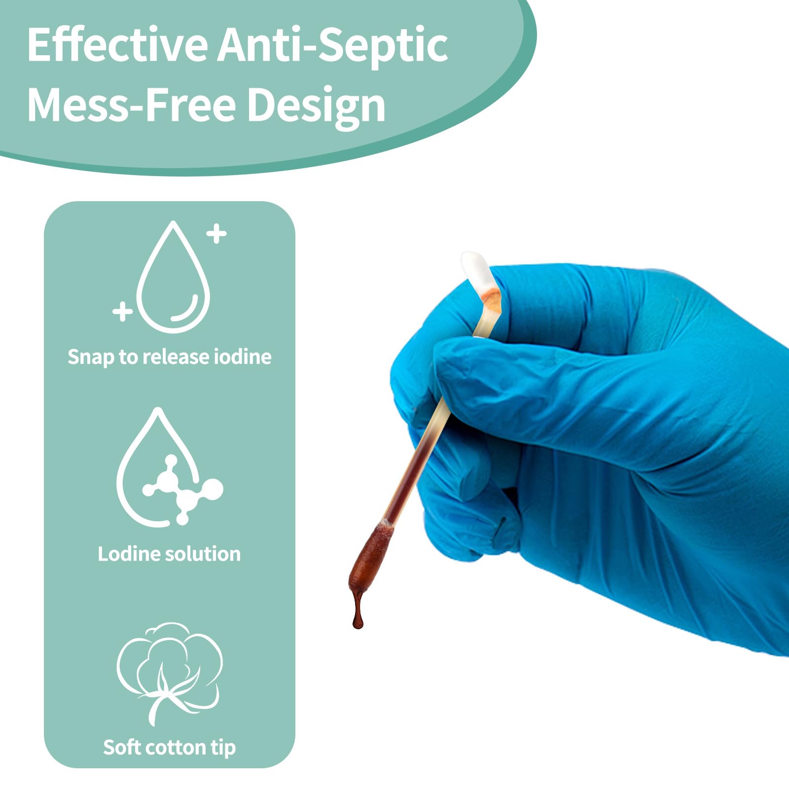 Manna MedTech iodine swabs with organic cotton tip for sensitive skin.