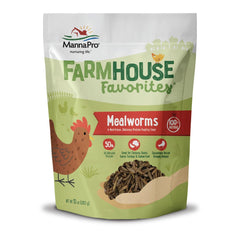 Emballage 10oz de Manna Pro Farmhouse Favorites Mealworms, friandise protéinée pour volailles.