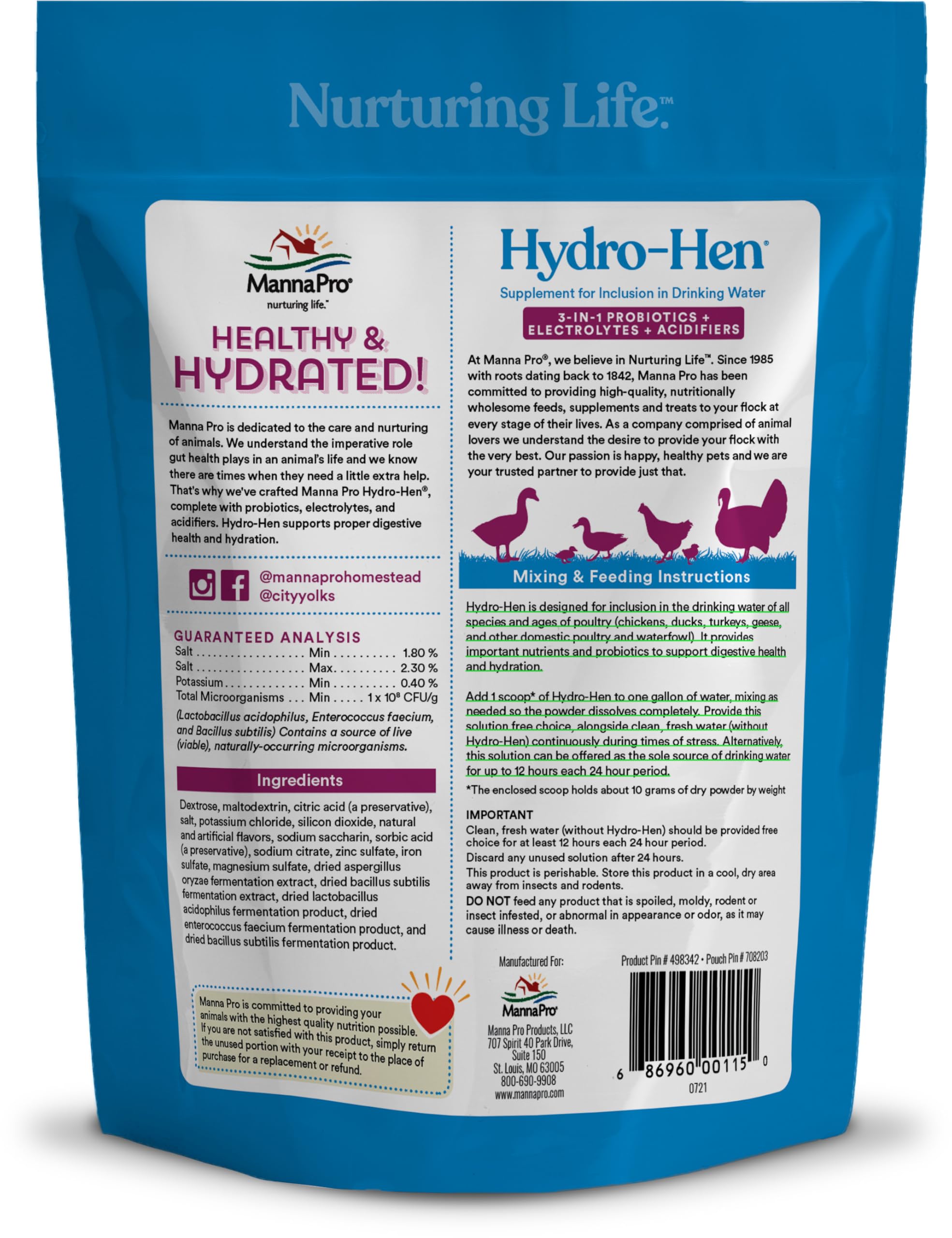 Manna Pro Hydro-Hen flock hydration scene for all poultry species.