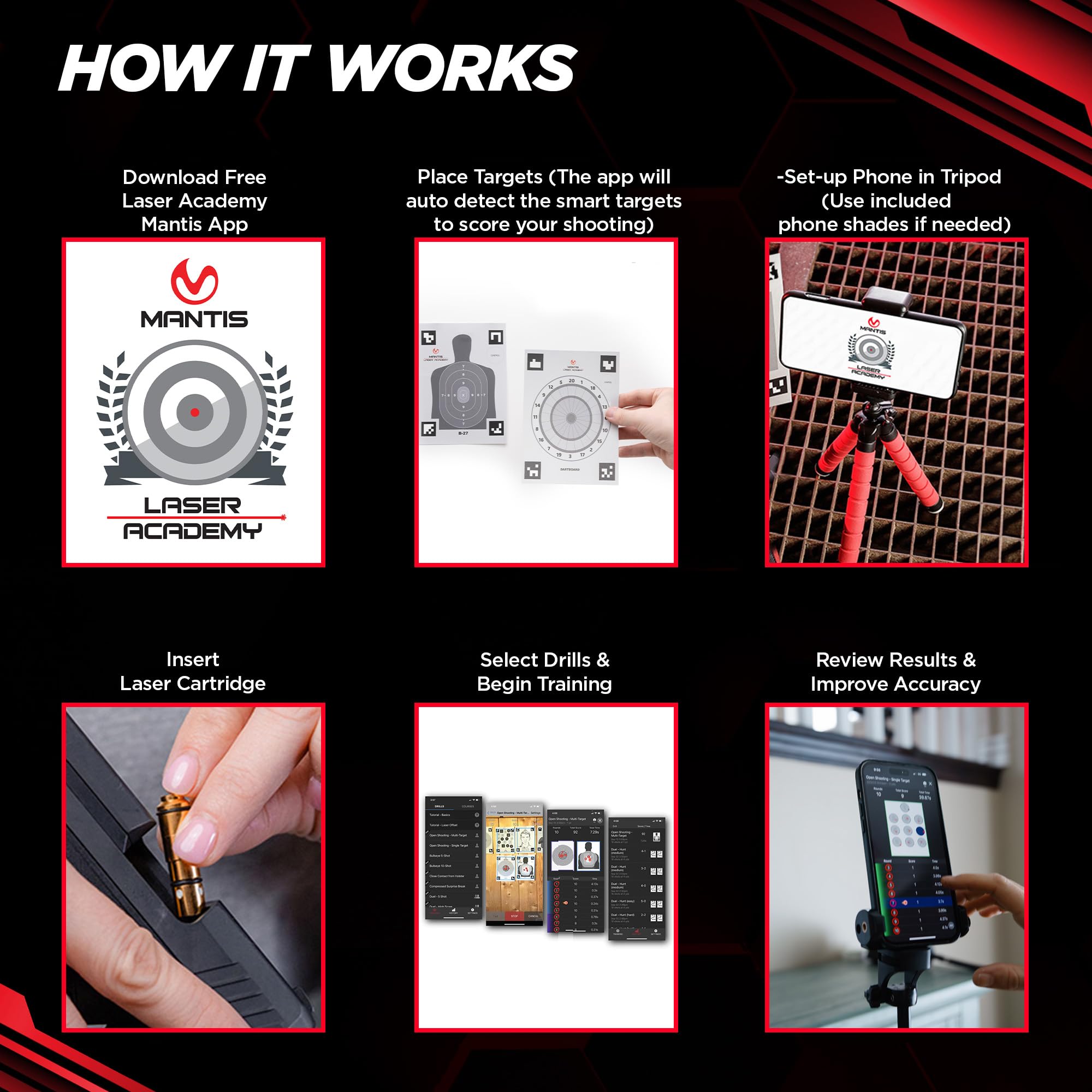 Mantis Laser Academy app interface showing real-time feedback
