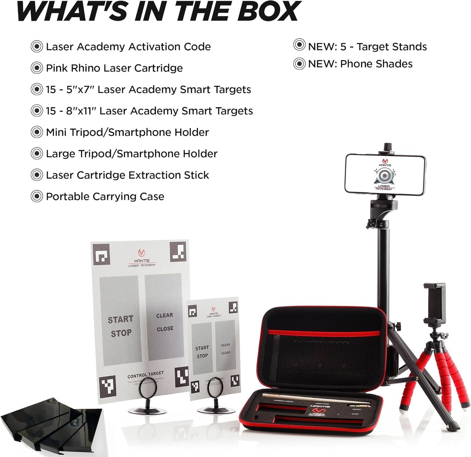 Mantis Laser Academy target stands arranged for practice