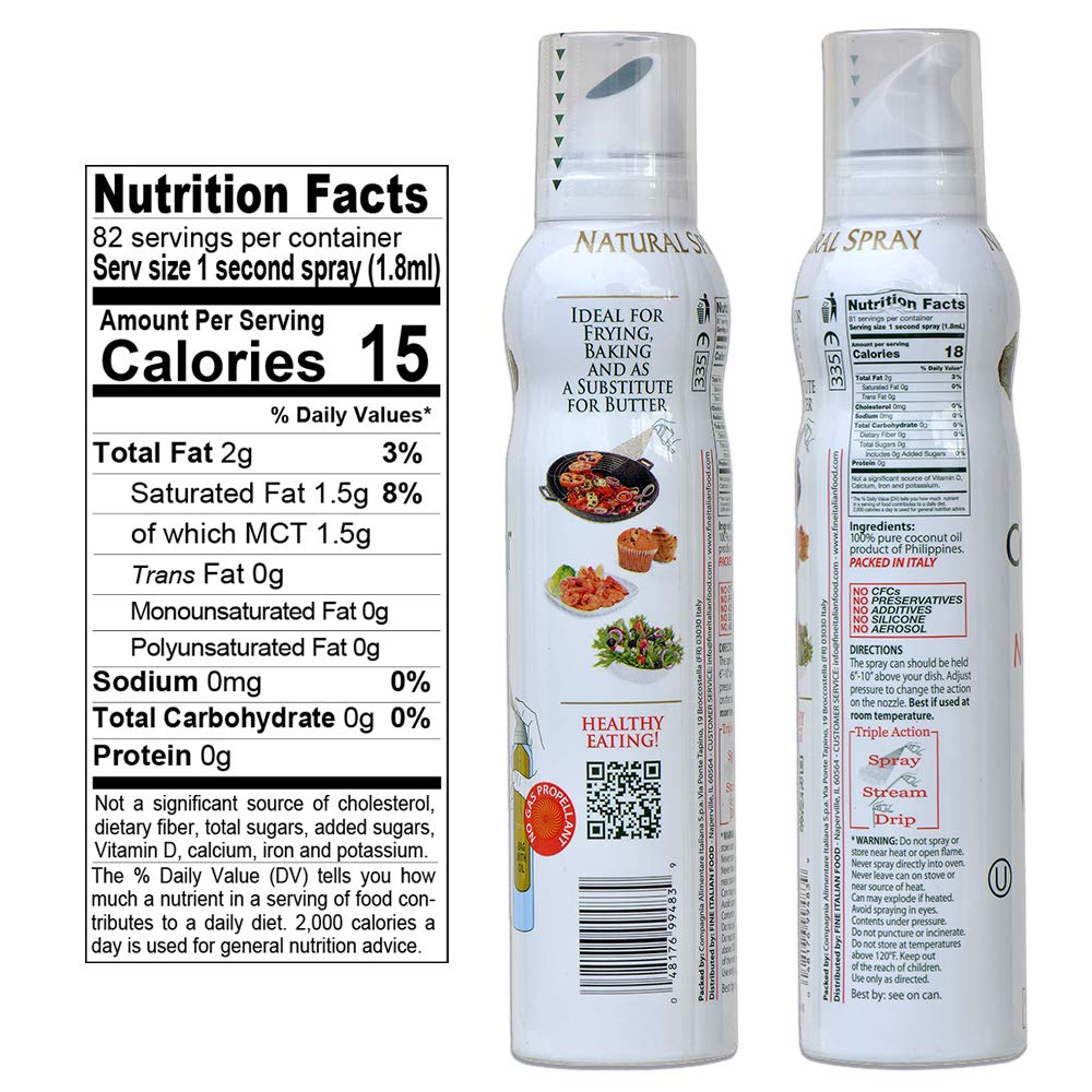 Mantova coconut oil spray bottle dispensing action for light, even coverage