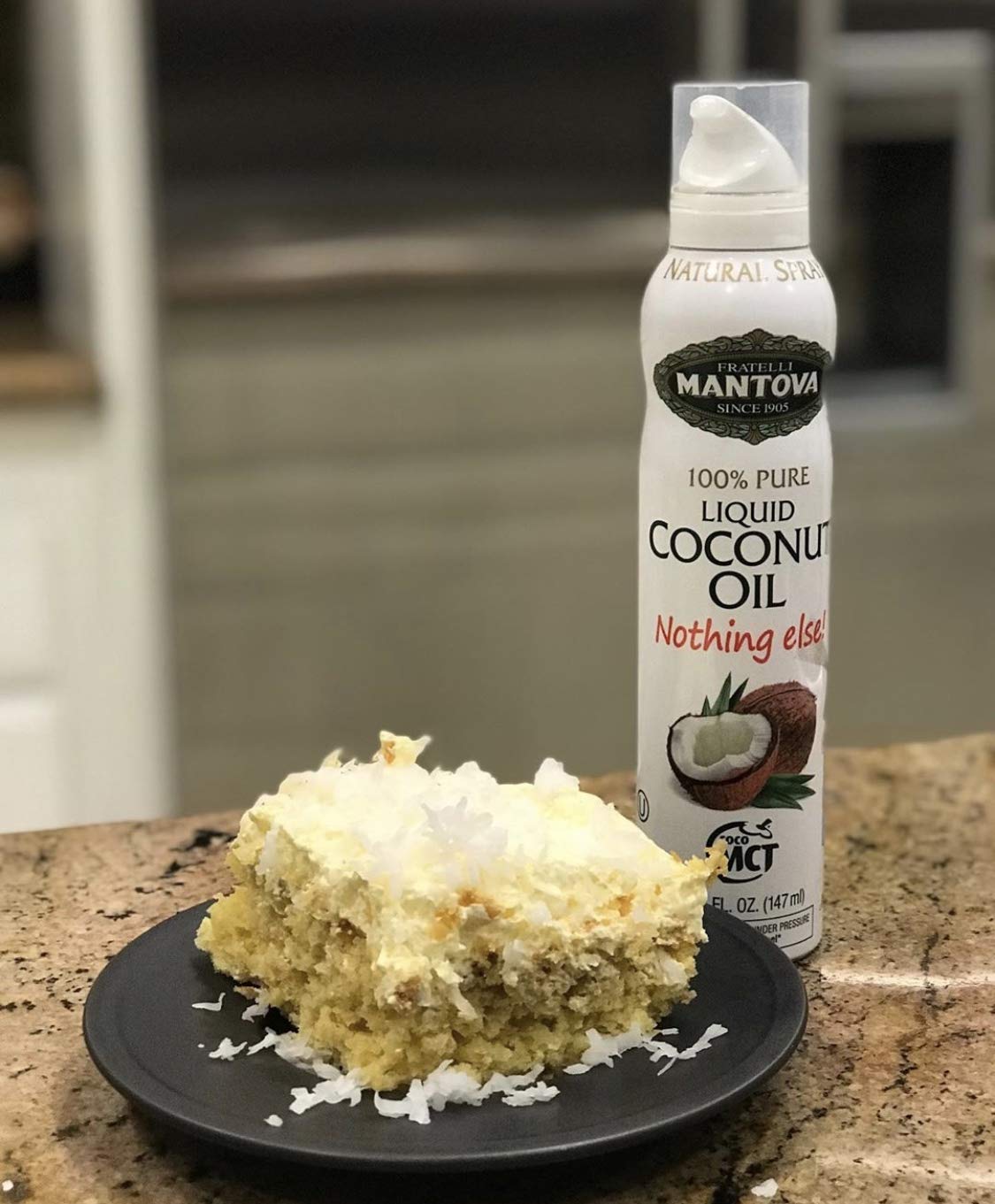 Mantova coconut oil spray finishing a dish with a glossy finish