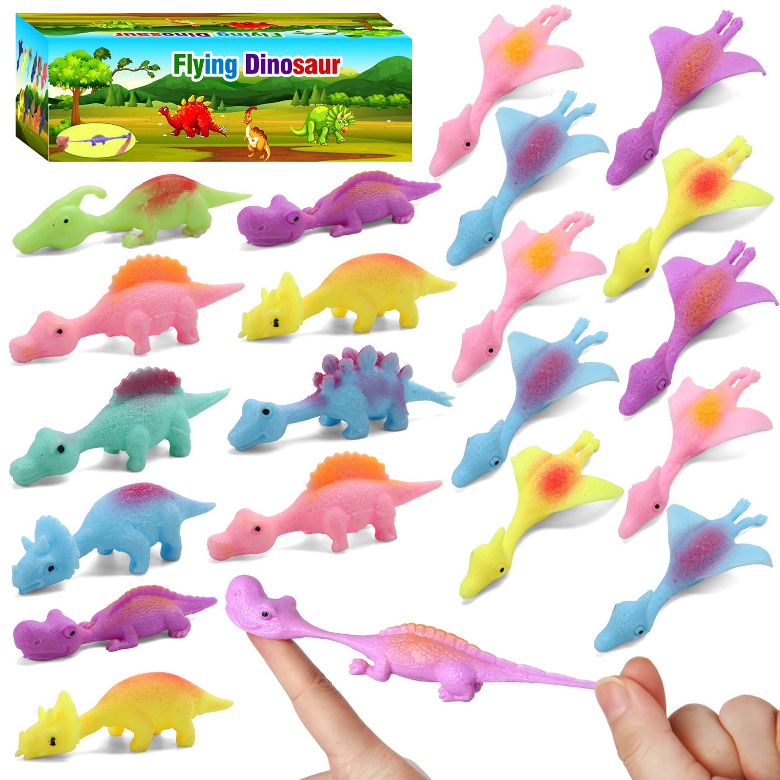 Mantyplay dinosaur slingshot finger toy in a gift box for Easter egg fillers and play.