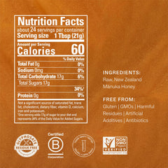 Manukora QR traceability label highlighting hive-to-hand transparency and authenticity.