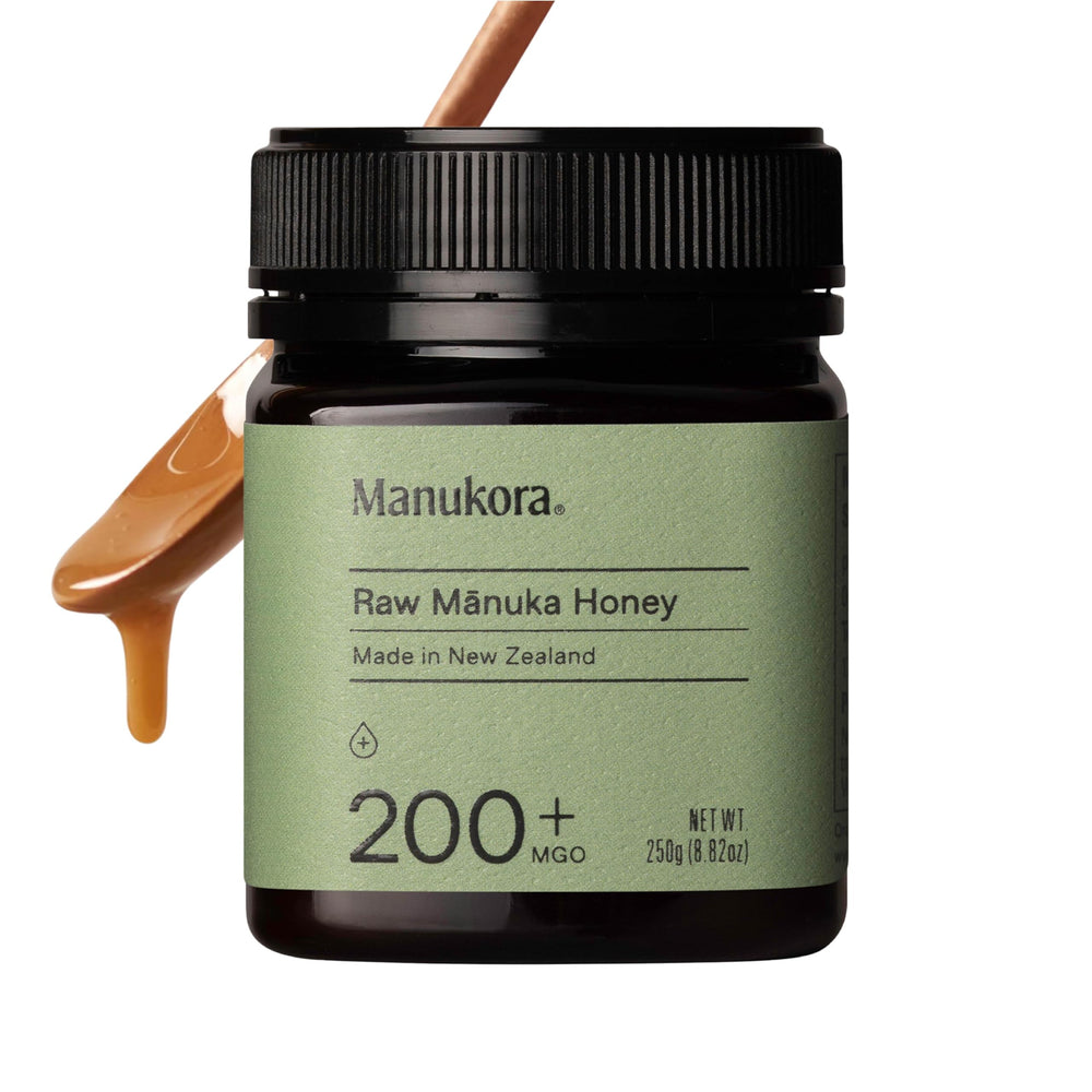 Manukora raw Manuka honey bottle close-up highlighting daily wellness potential.