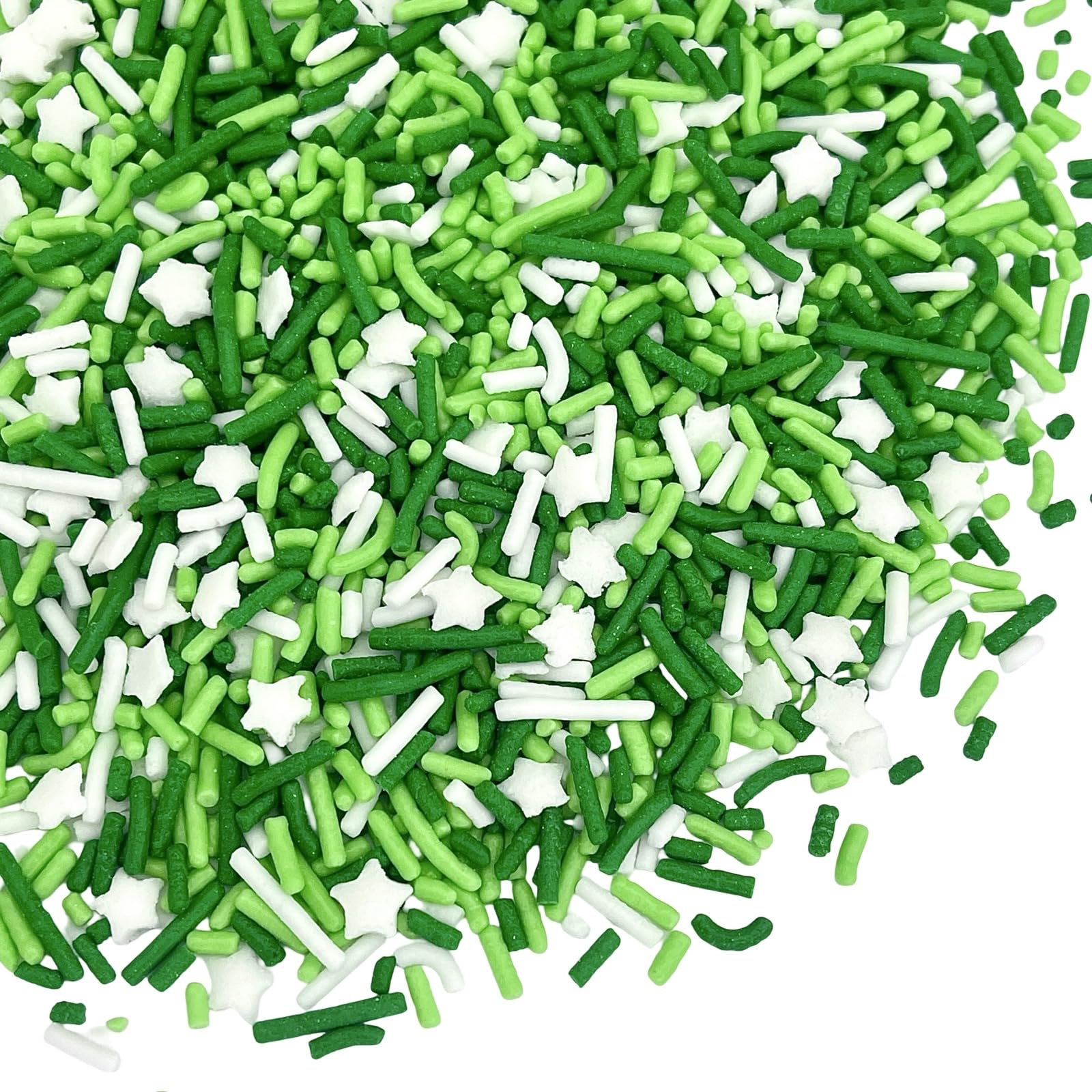 Manvscakes green and silver sprinkles mix for festive cakes and cookies.