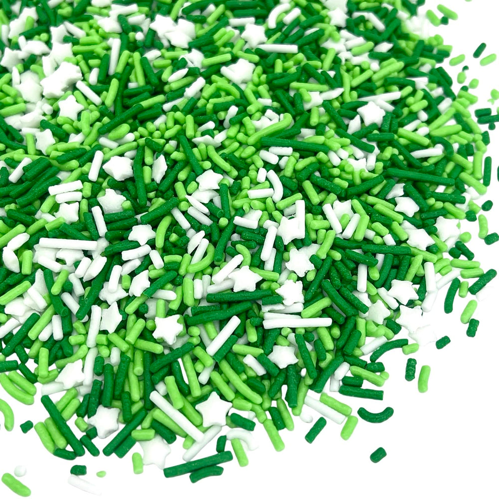 Manvscakes nonpareils green-silver sprinkles bring tiny sparkle to cookies.