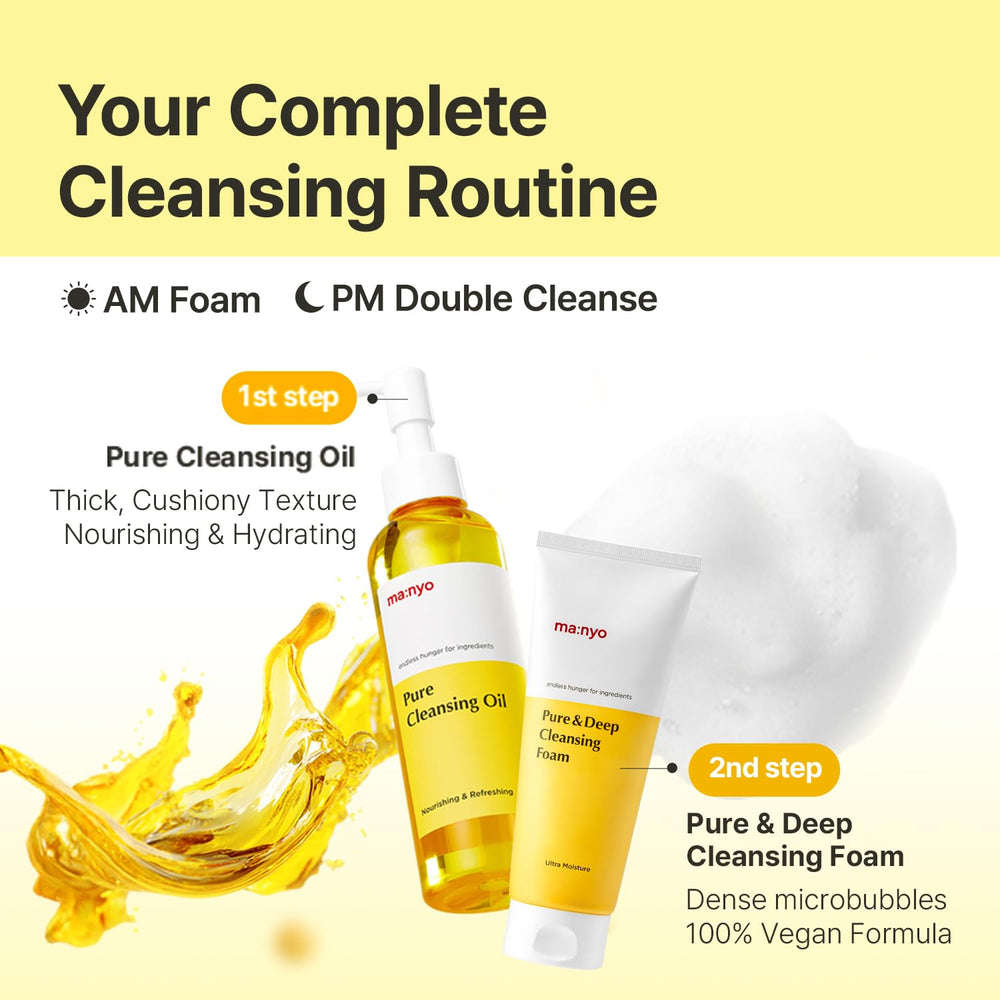 Manyo Pure & Deep Cleansing Foam label closeup highlights ingredient focus.