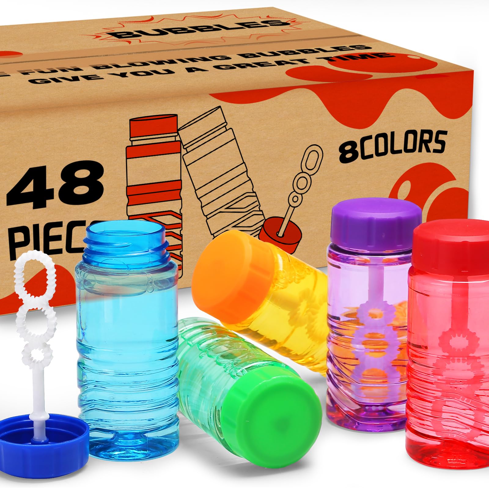 MAPIXO neon bubble bottles with wand attached for easy outdoor play