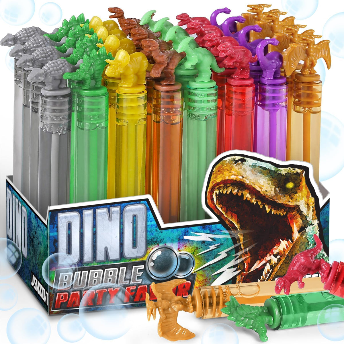 Mapixo dinosaur bubbles wands bulk collection, perfect party favors and imaginative outdoor fun.